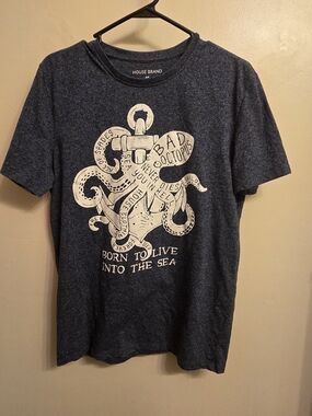House Brand Men’s Octopus Anchor Graphic T-Shirt Blue Heathered Size M Nautical